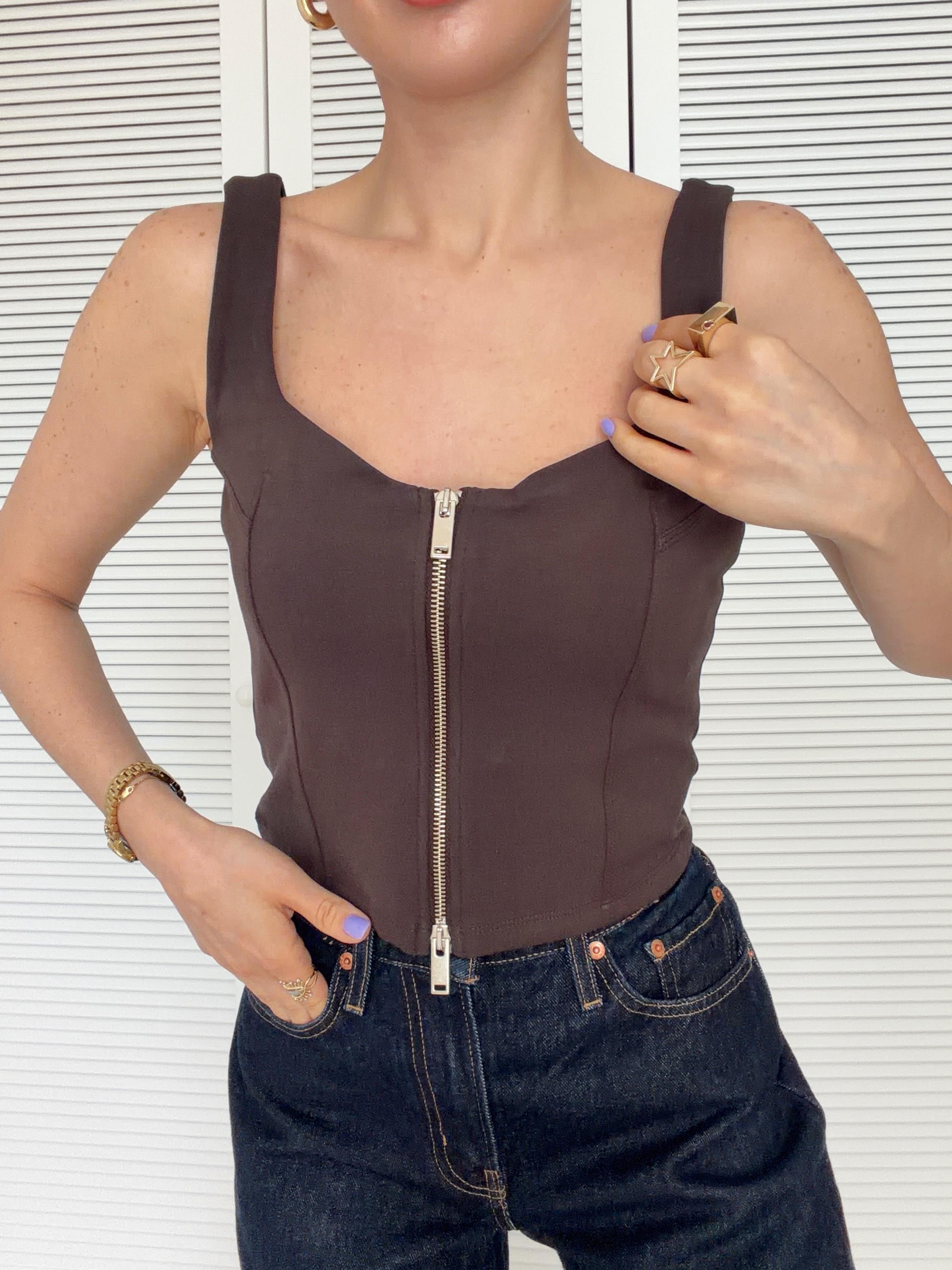 Crop Korse Atlet Fermuar Detaylı Lacivert
