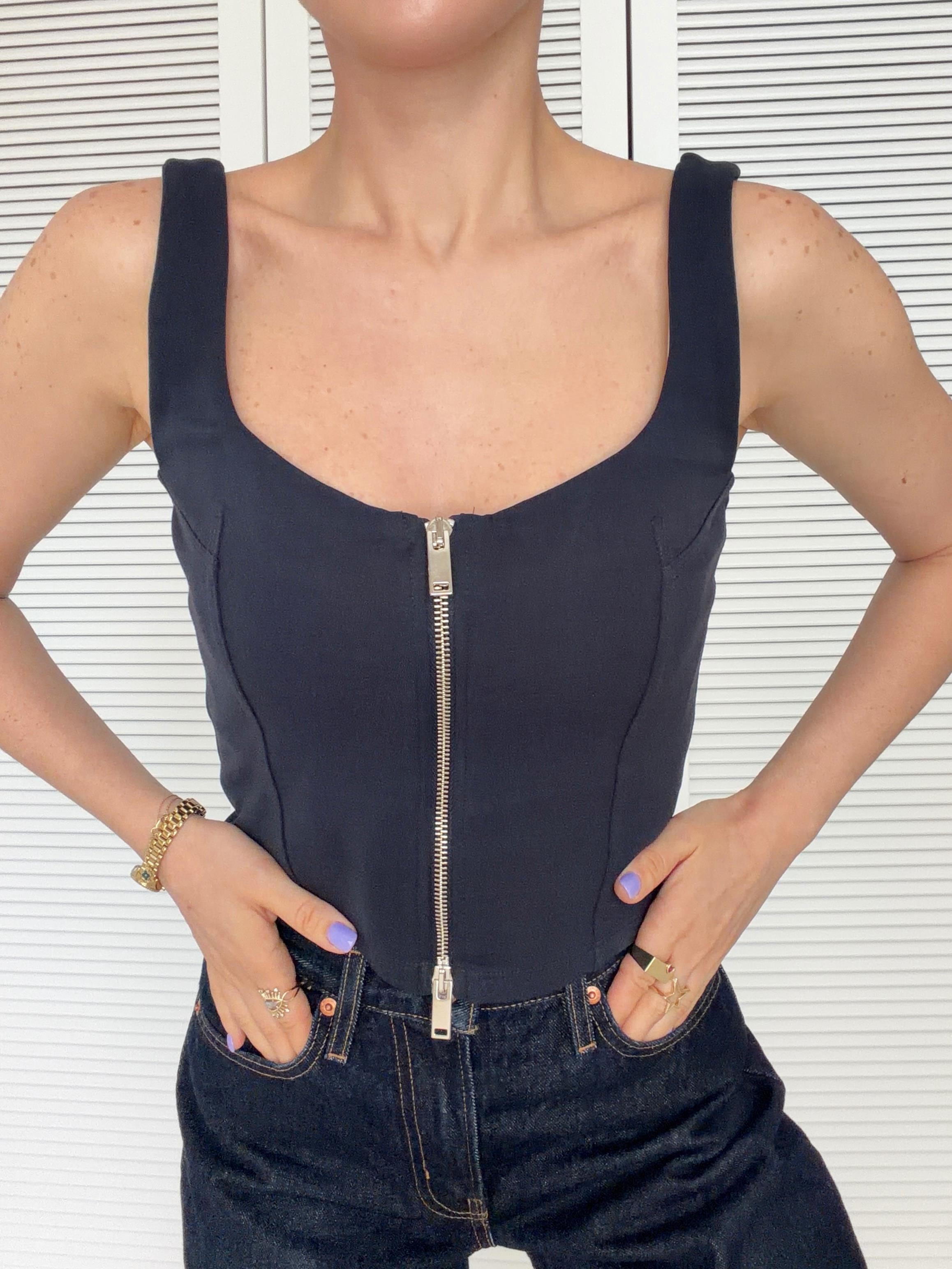 Crop Korse Atlet Fermuar Detaylı Lacivert