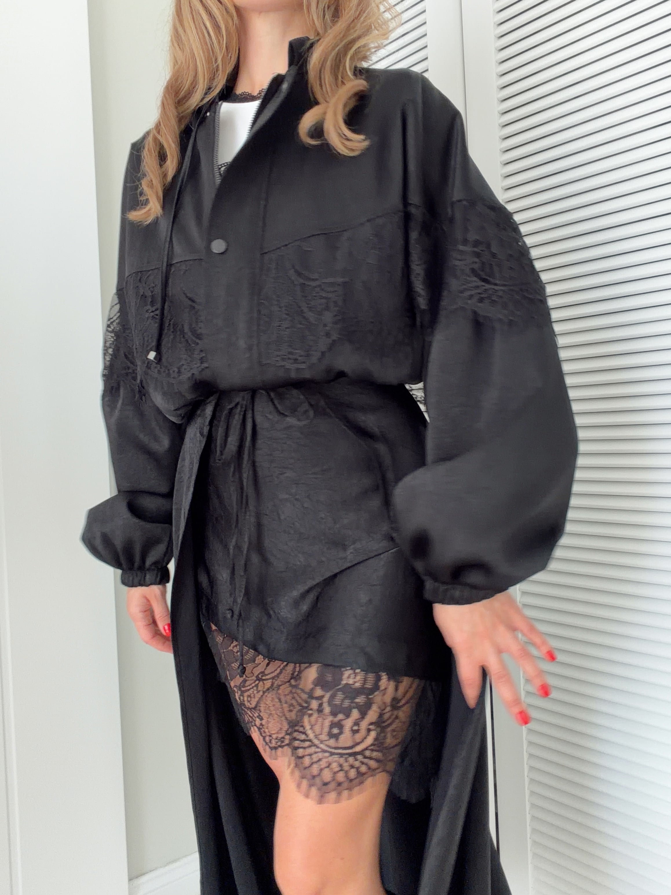 Dantelli Bomber Ceket Siyah