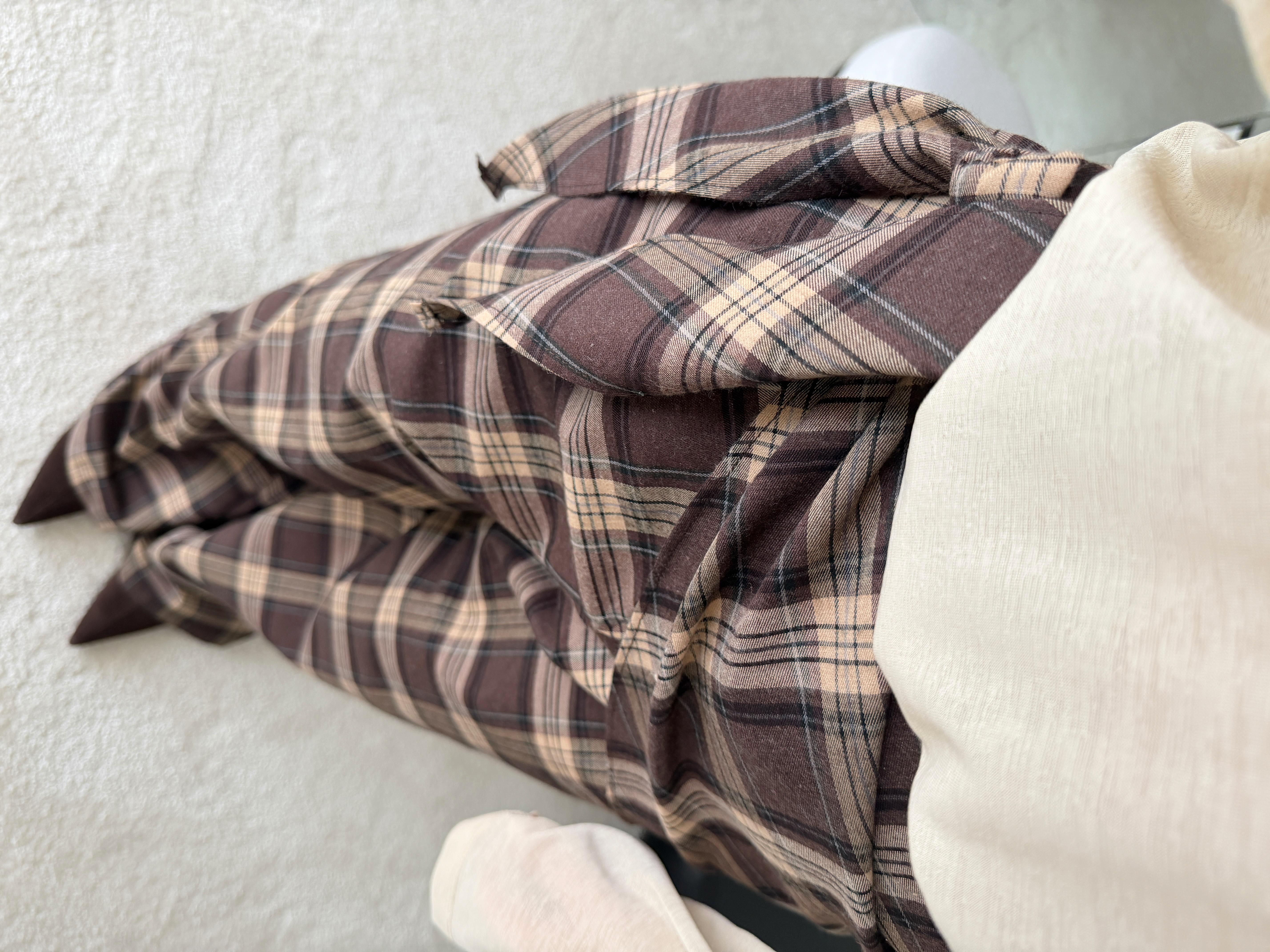 Ekose Desen Fular Detaylı Geniş Paça Pantolon Kahverengi