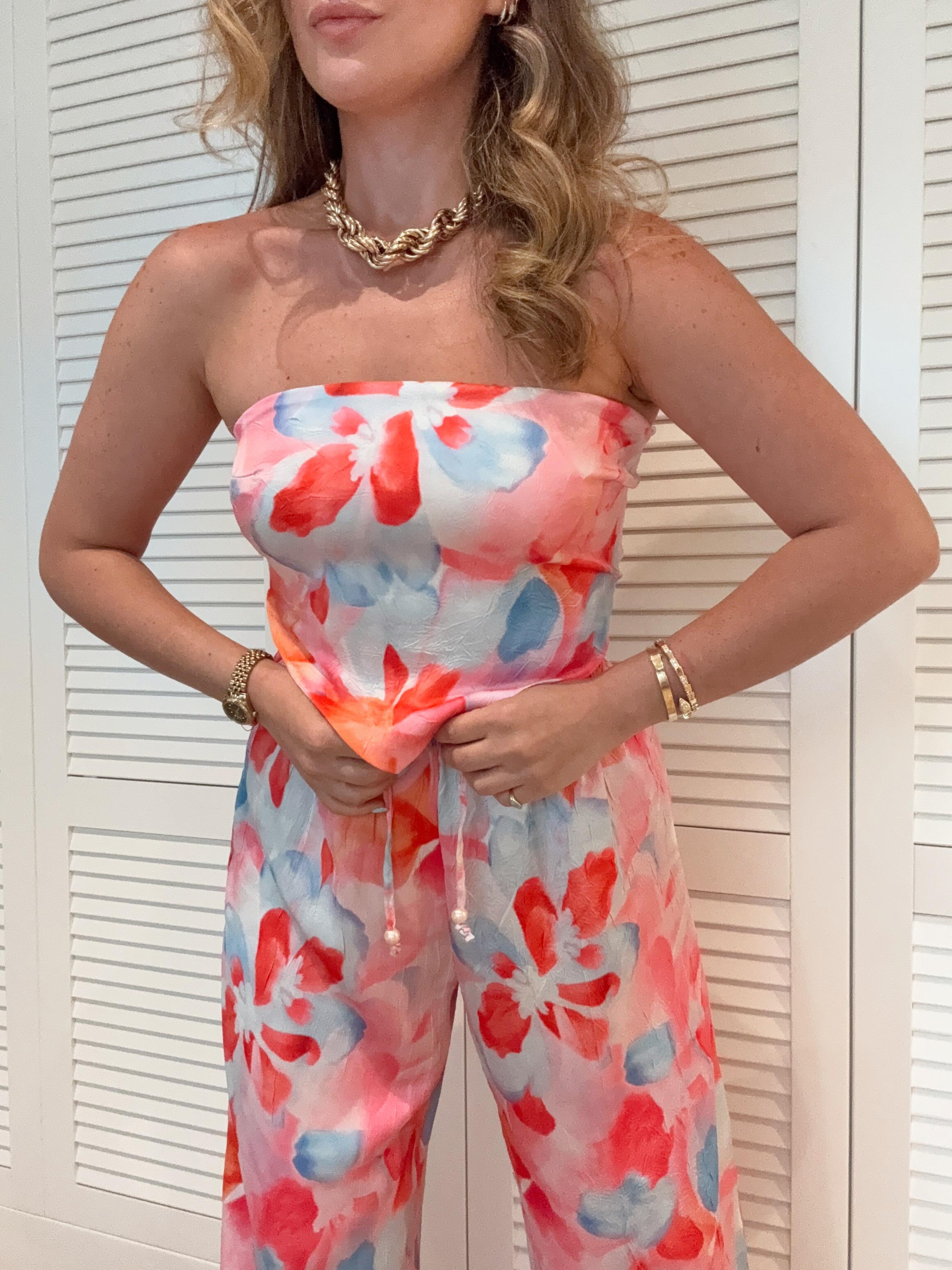 Floral Desenli Pantolon Pembe