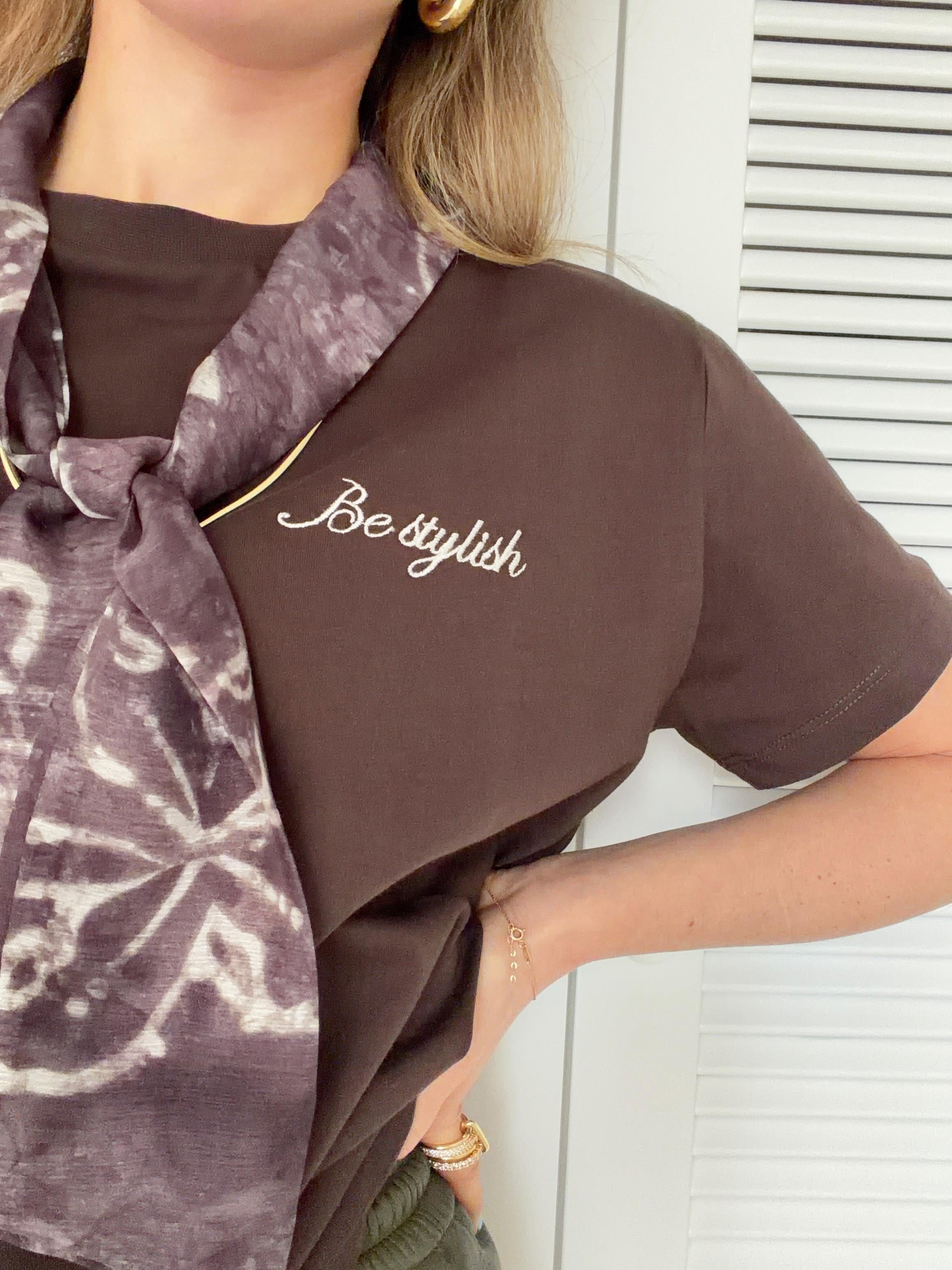 Fular Detaylı Tshirt Oversize Kahverengi
