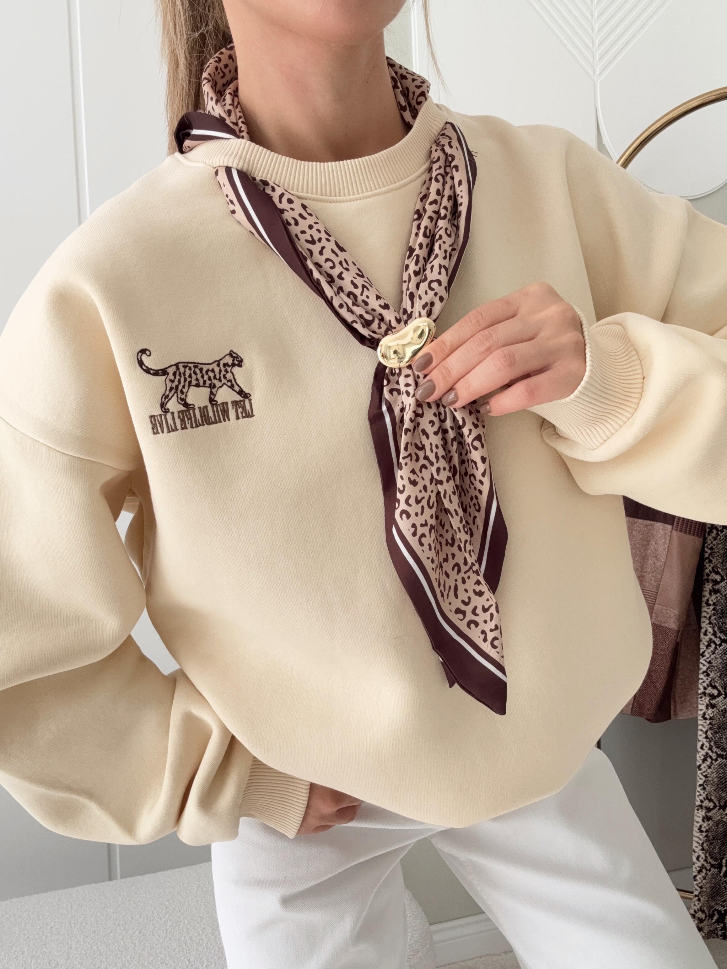 Fularlı Sweat Leopar Baskılı