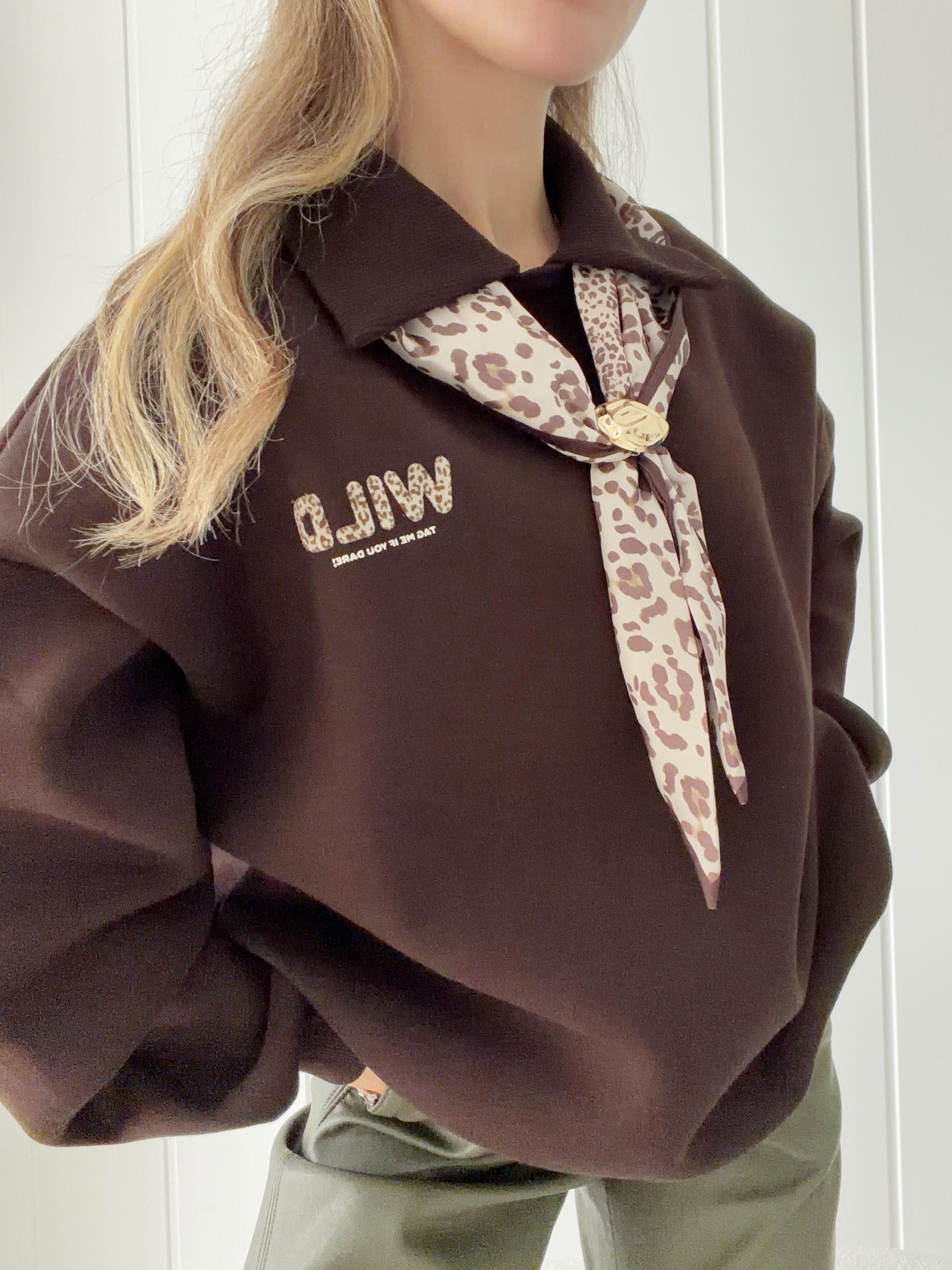 Fularlı Sweat Oversize Kalıp Kahverengi  
