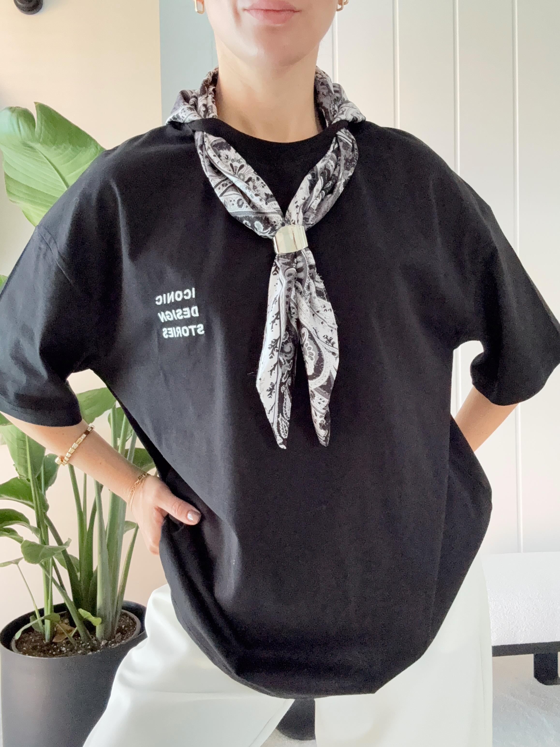 Fularlı Tshirt Oversize Kalıp Siyah