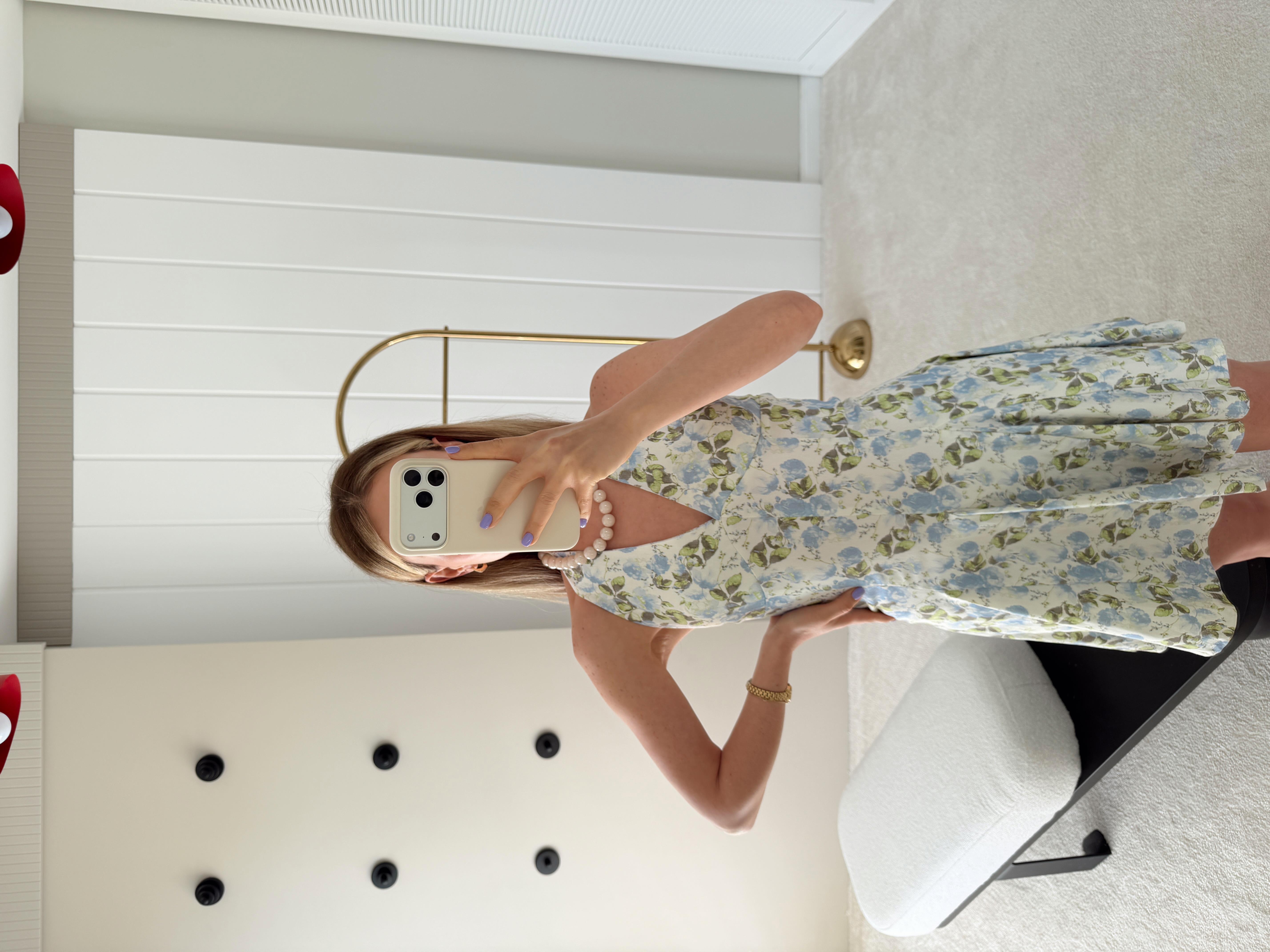 Halter Yaka Mini Elbise Mavi
