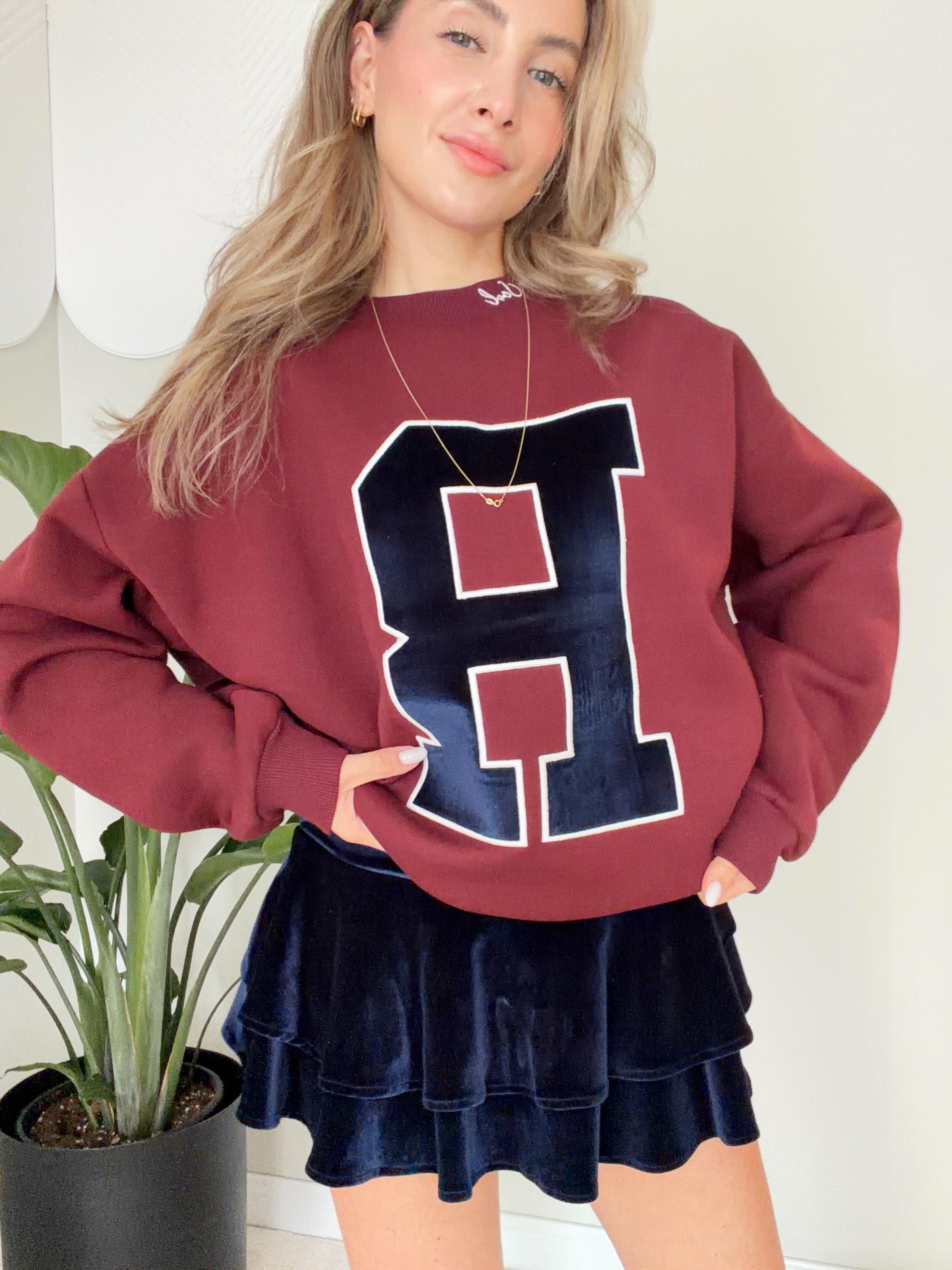 Kadife Baskı Detaylı Sweatshirt Bordo