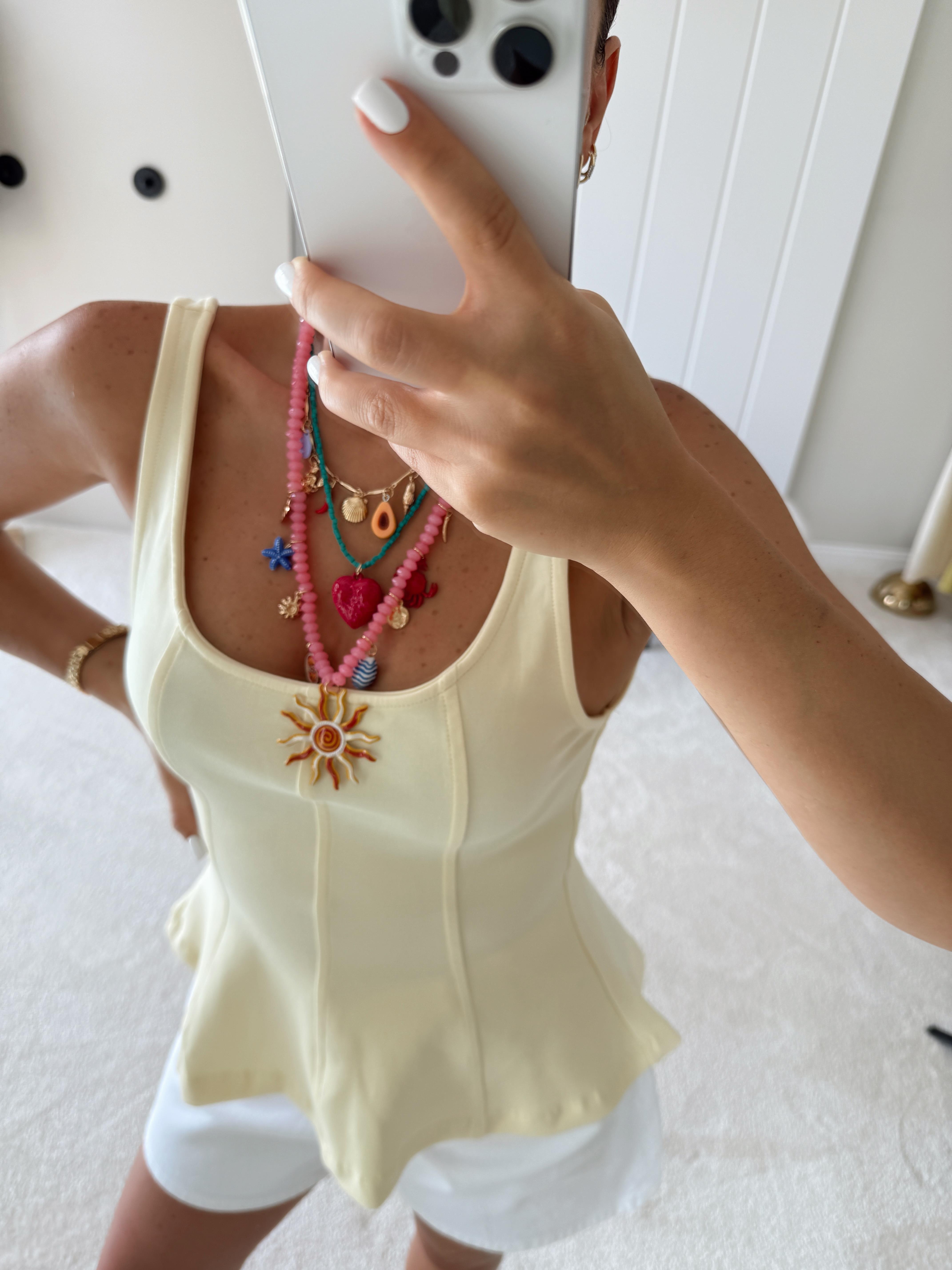 Kalın Askılı Peplum Top Sarı