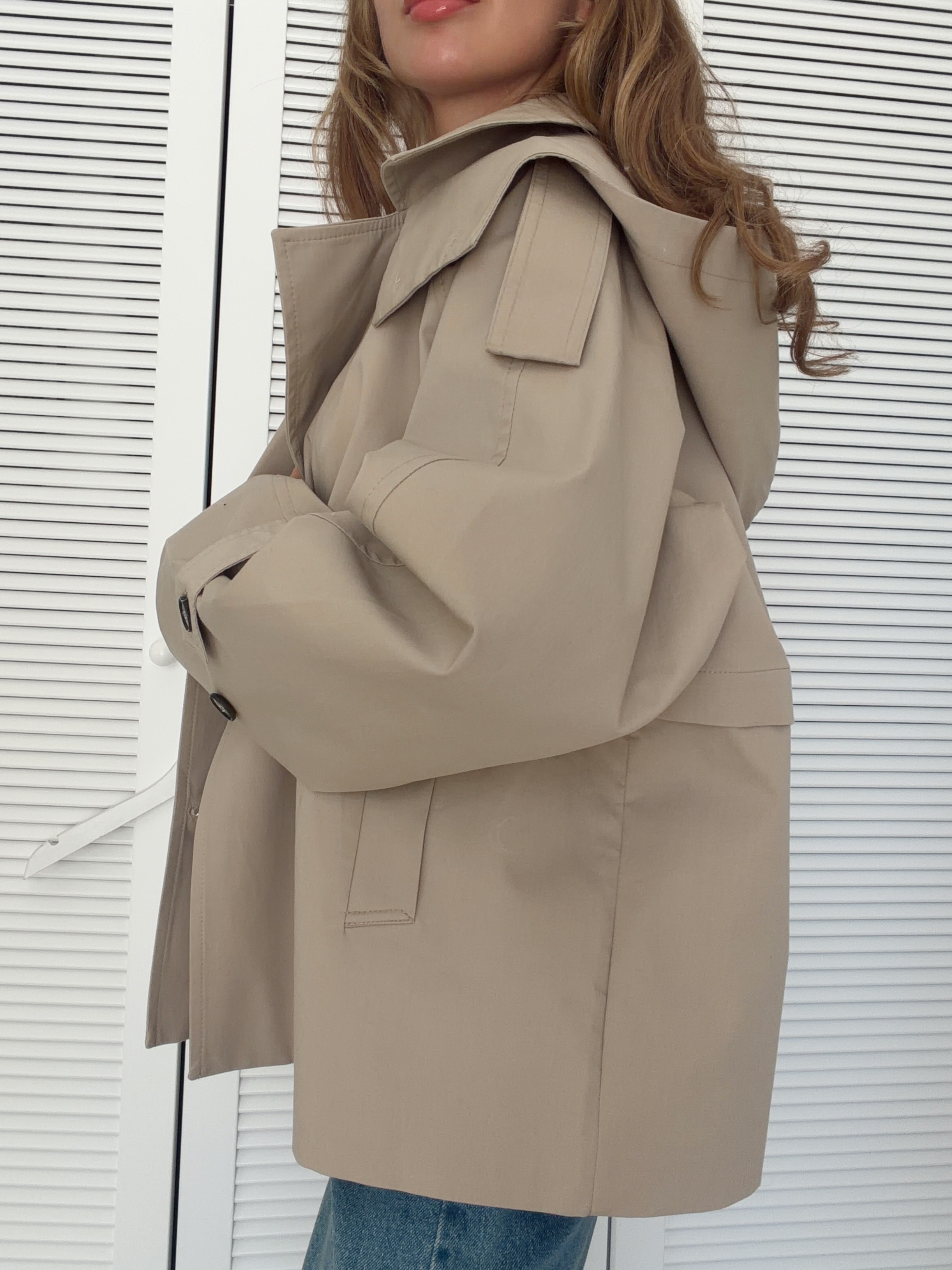 Kapüşonlu Oversize Trençkot Krem