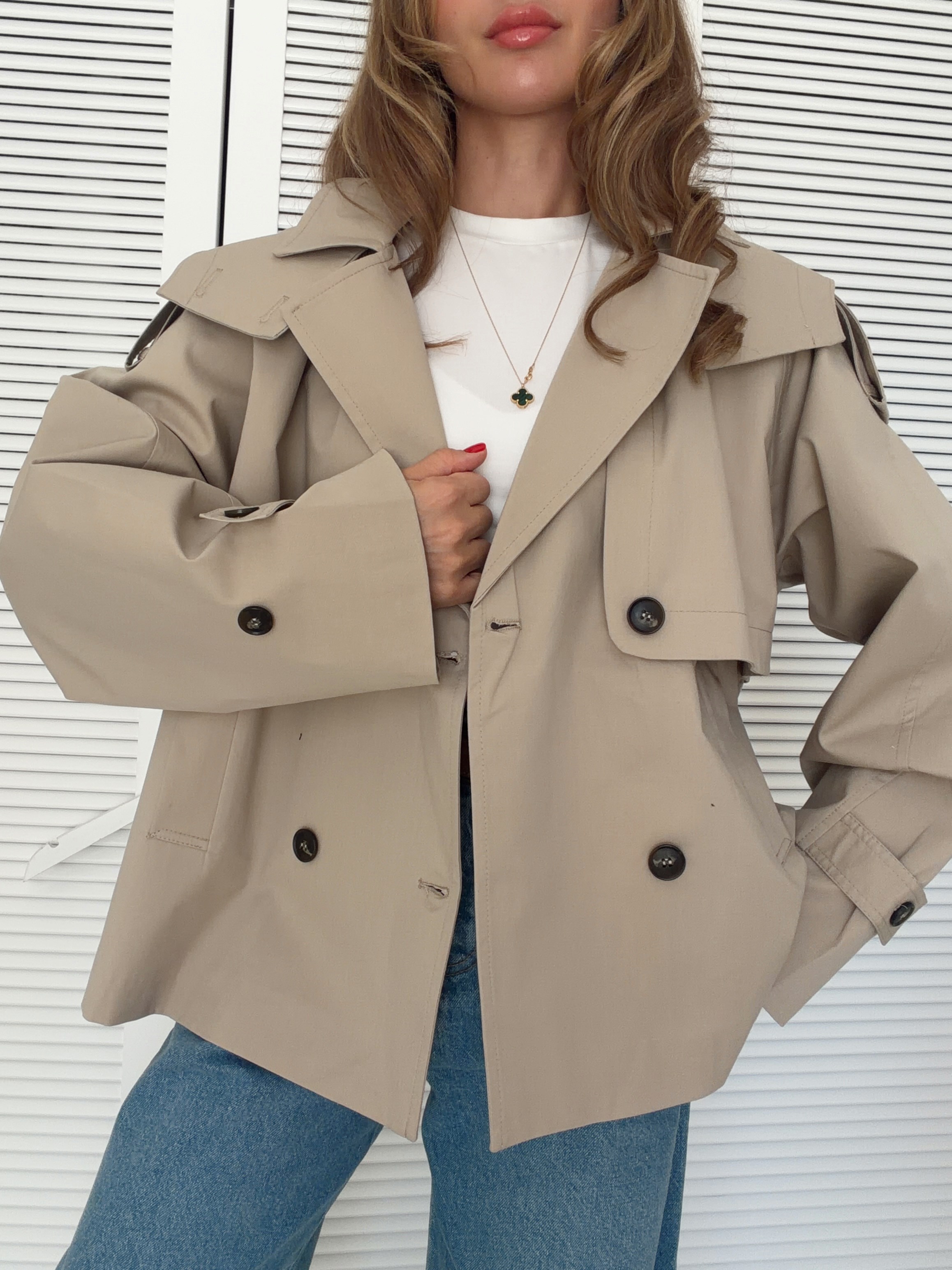 Kapüşonlu Oversize Trençkot Krem