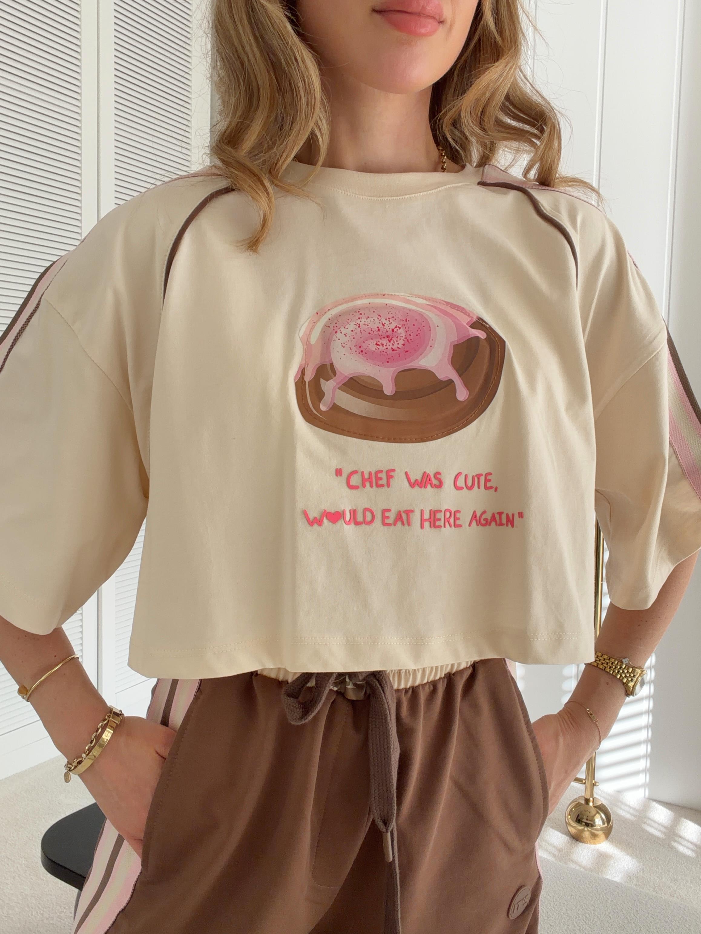 Kargo Pantolon ve Oversize Crop T-shirt Pembe Kahve