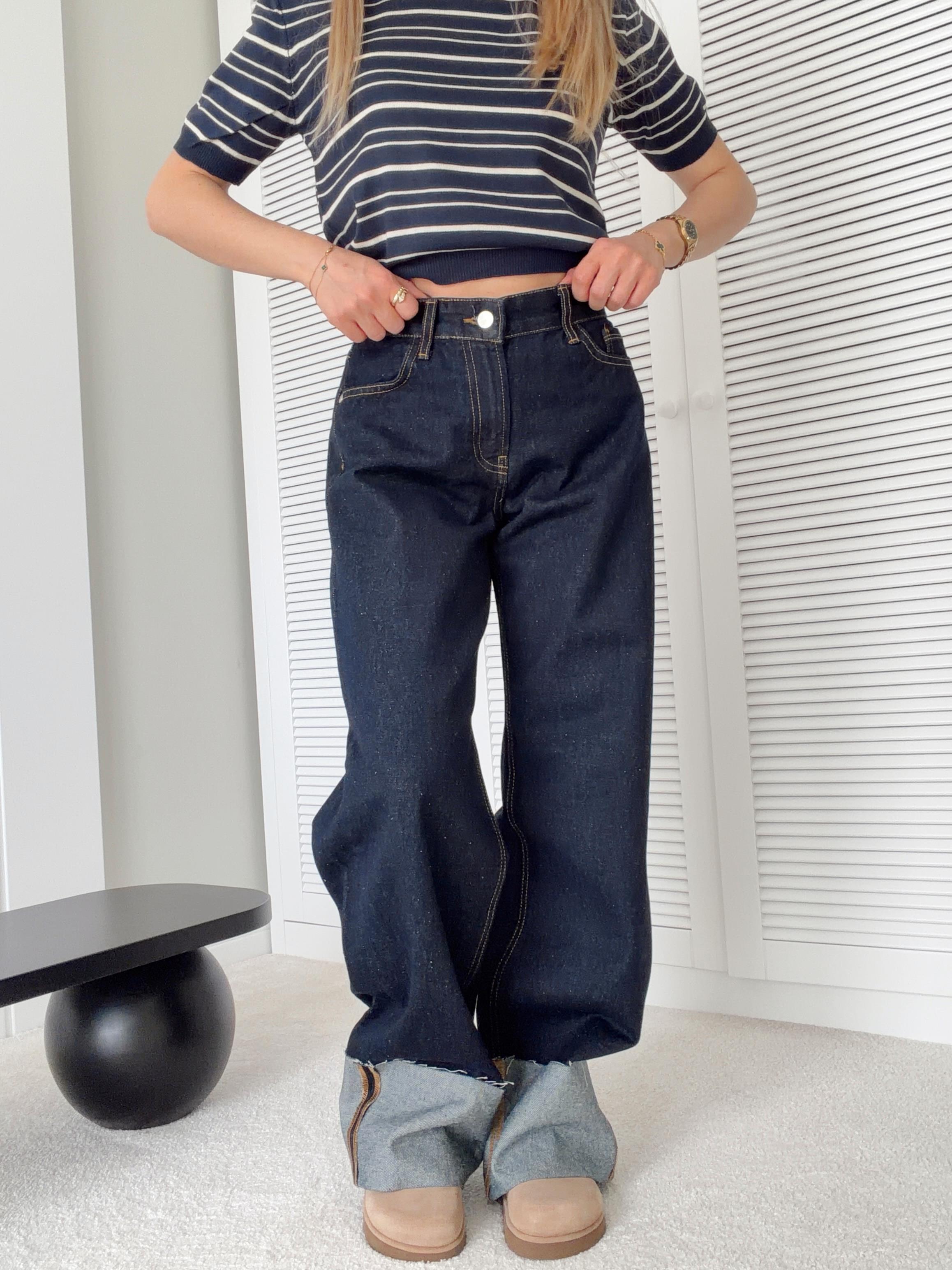 Katlı Paça Detaylı Jean Pantolon Lacivert