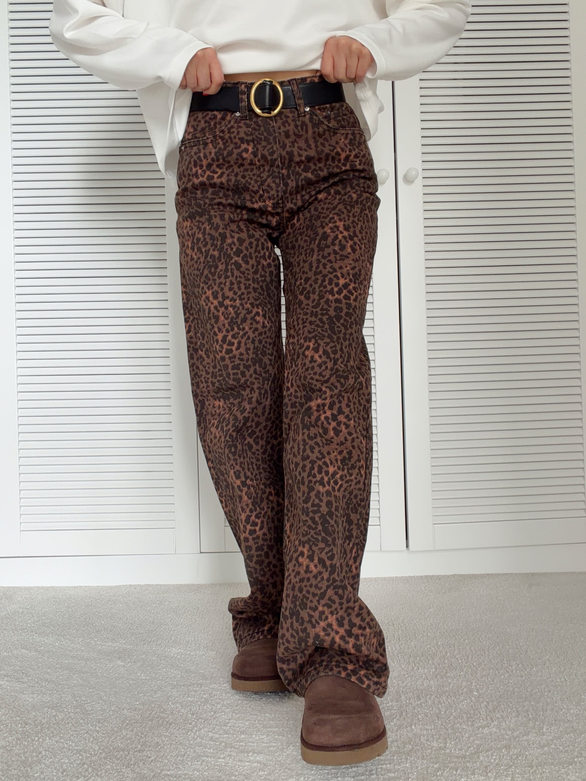 Leopar Desenli Denim Pantolon 
