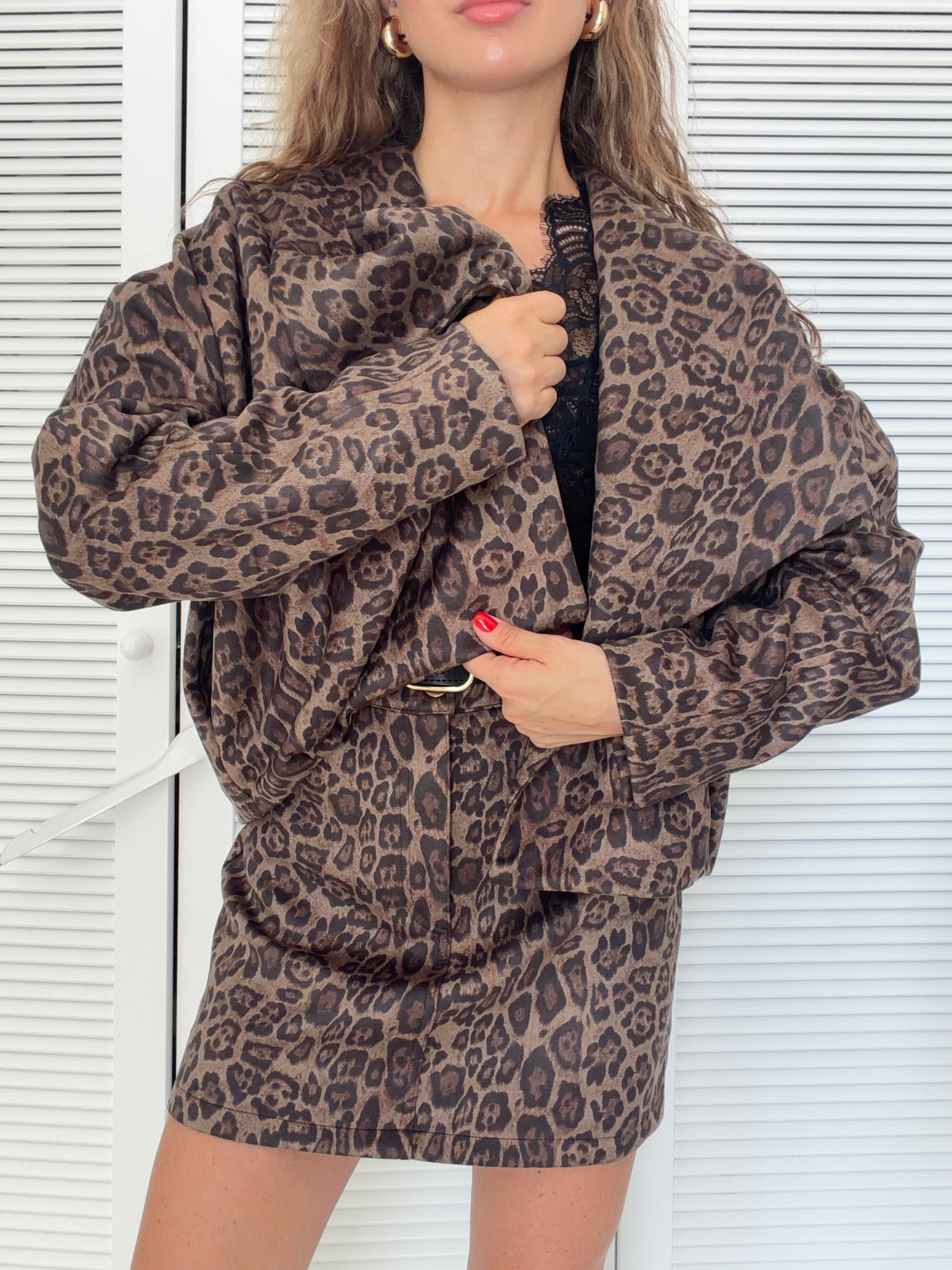 Leopar Desenli Oversize Ceket 
