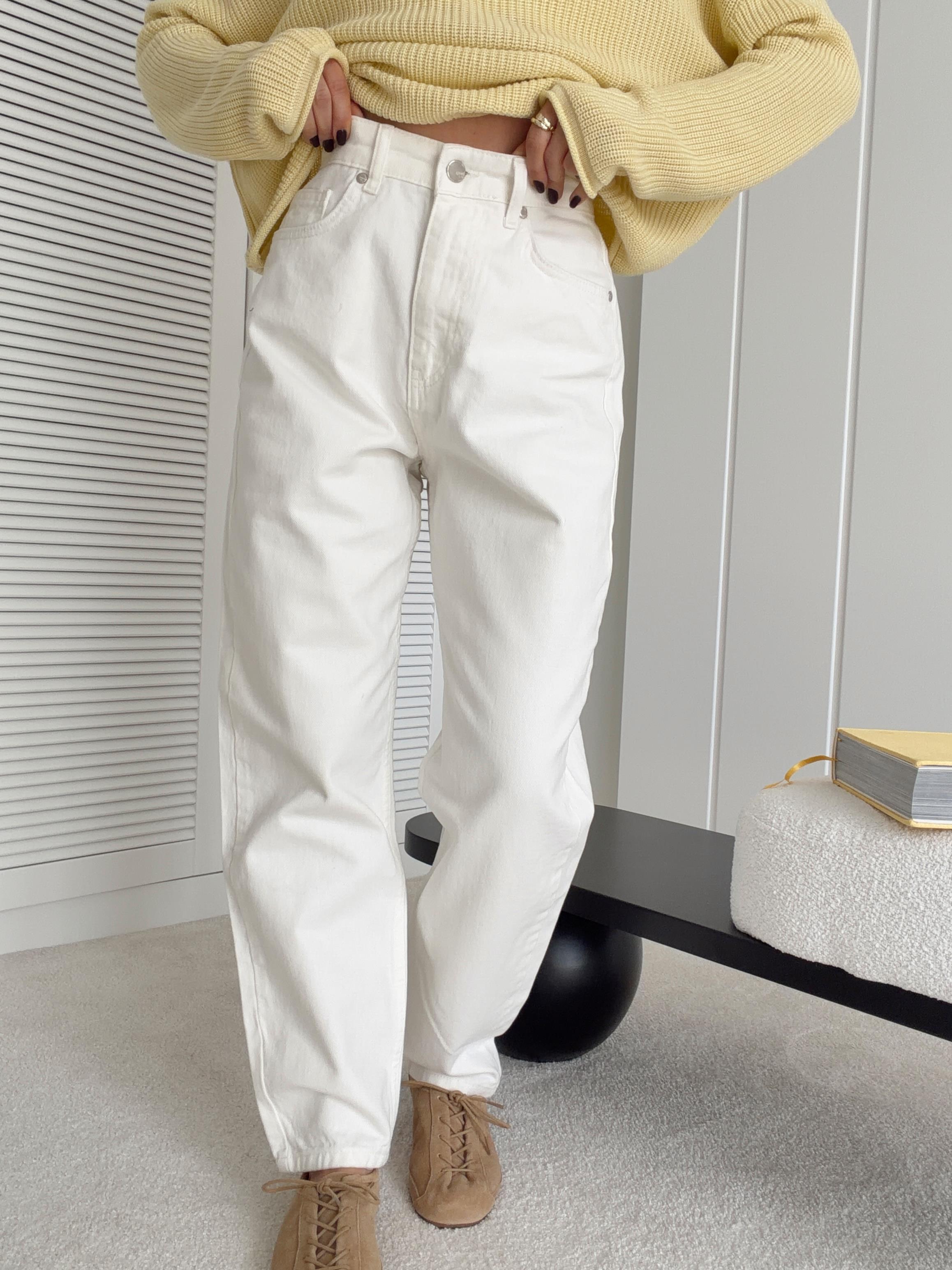 Mom Jean Denim Pantolon Beyaz