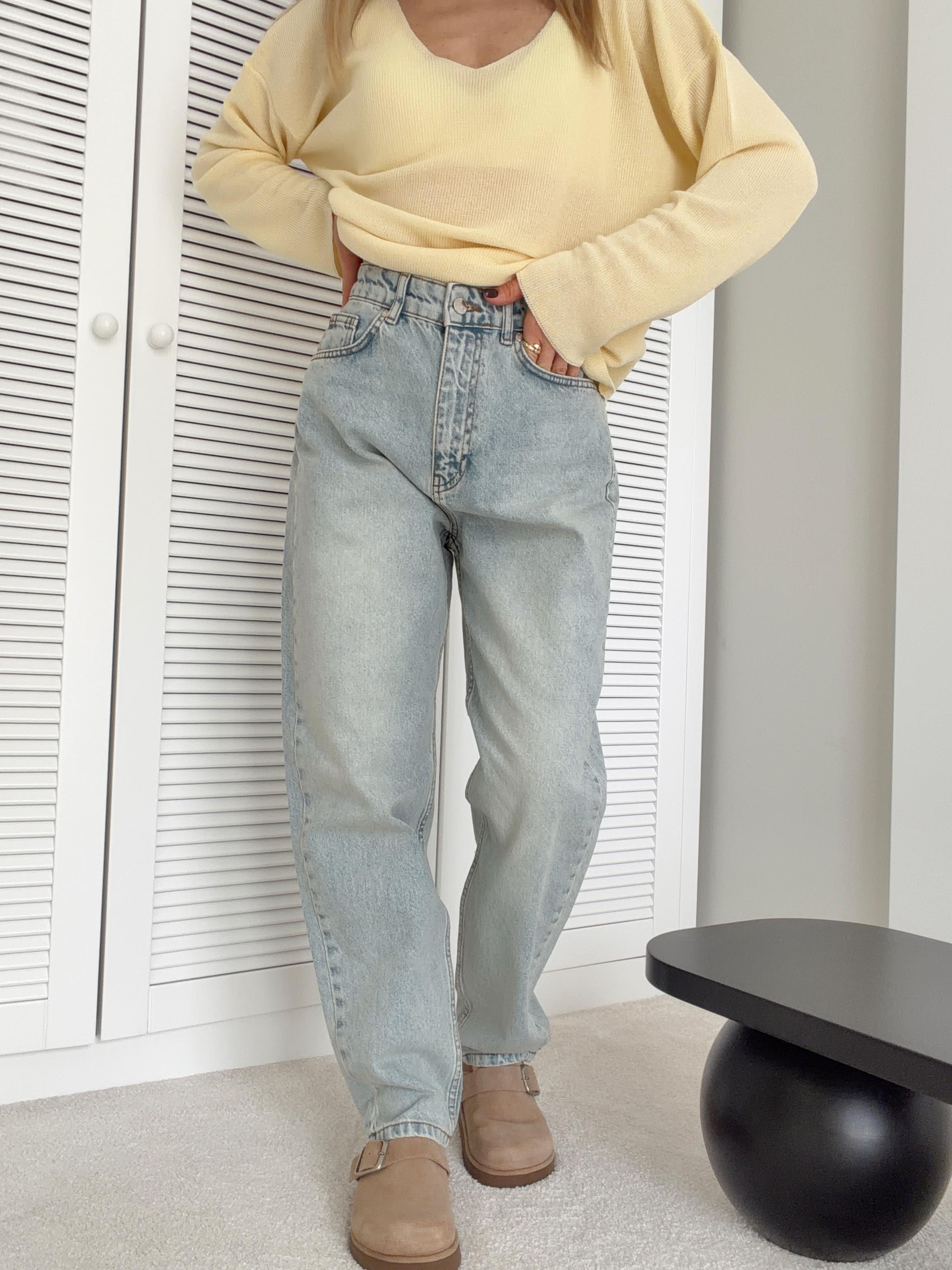 Mom Jean Denim Pantolon Buz Mavisi