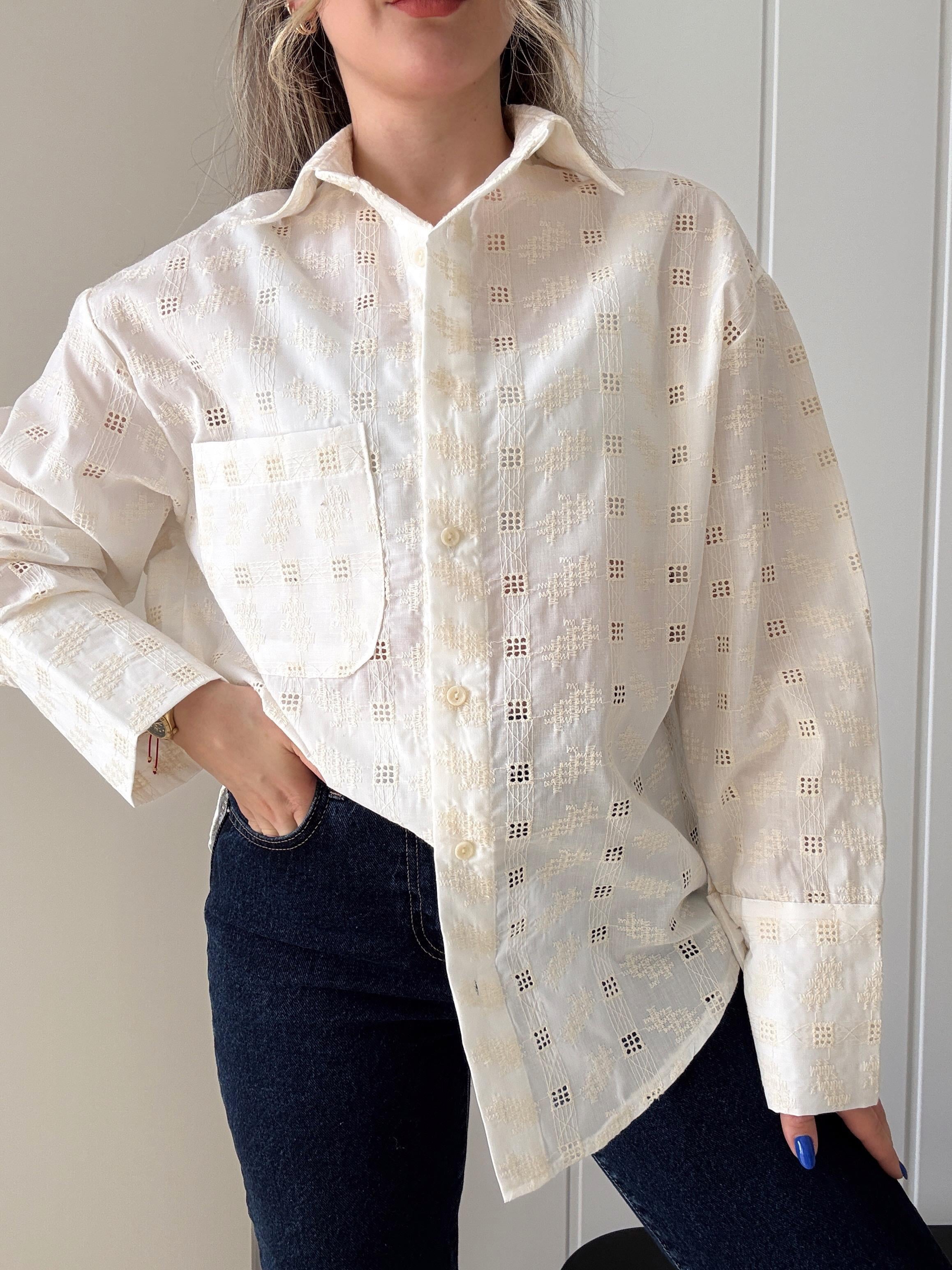 Nakış İşlemeli Oversize Gömlek Ekru 