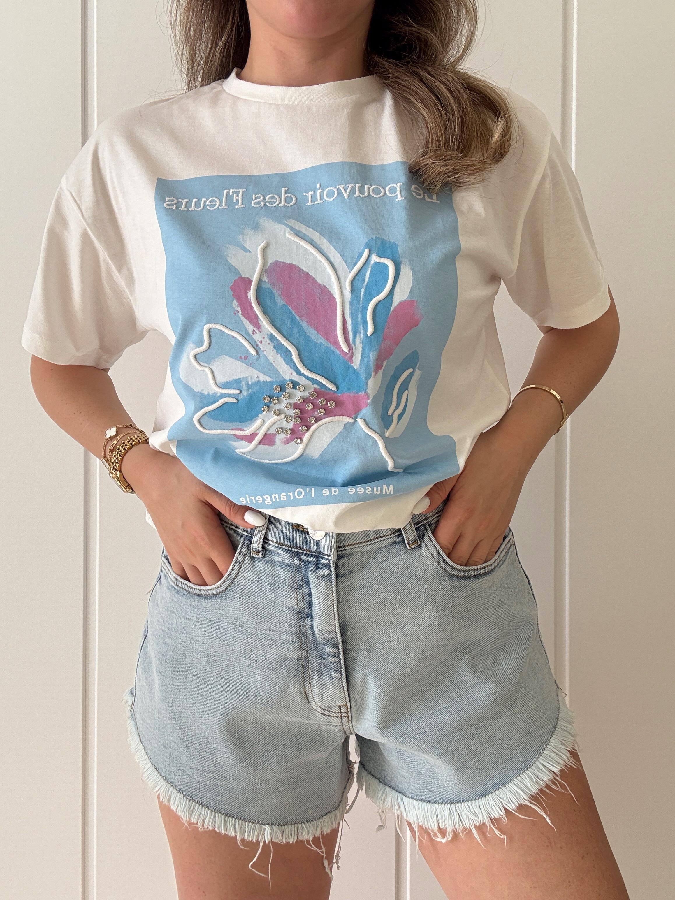 Oversize Baskılı Tshirt Taş Detaylı