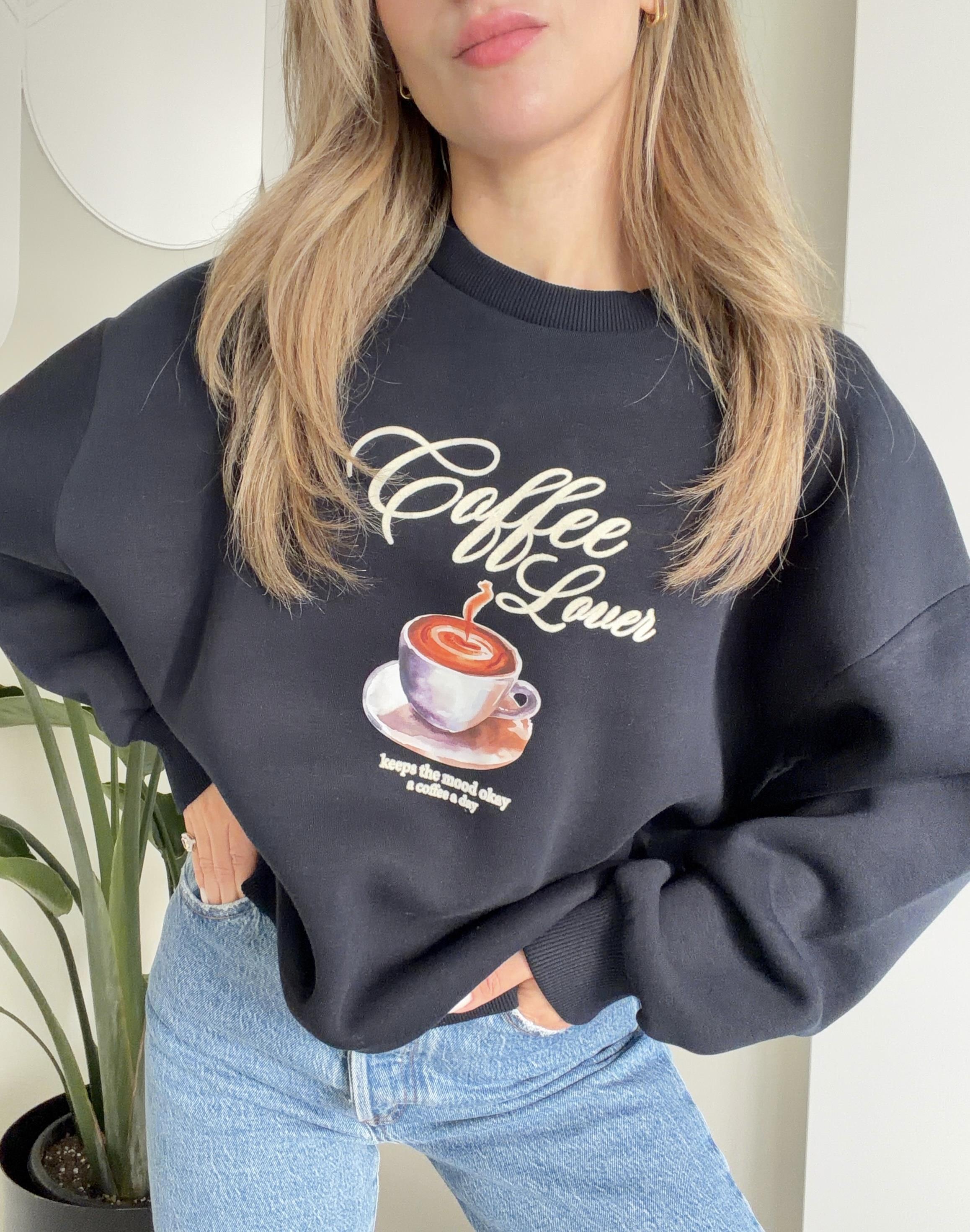 Oversize Sweat Lacivert COFFEE LOVER