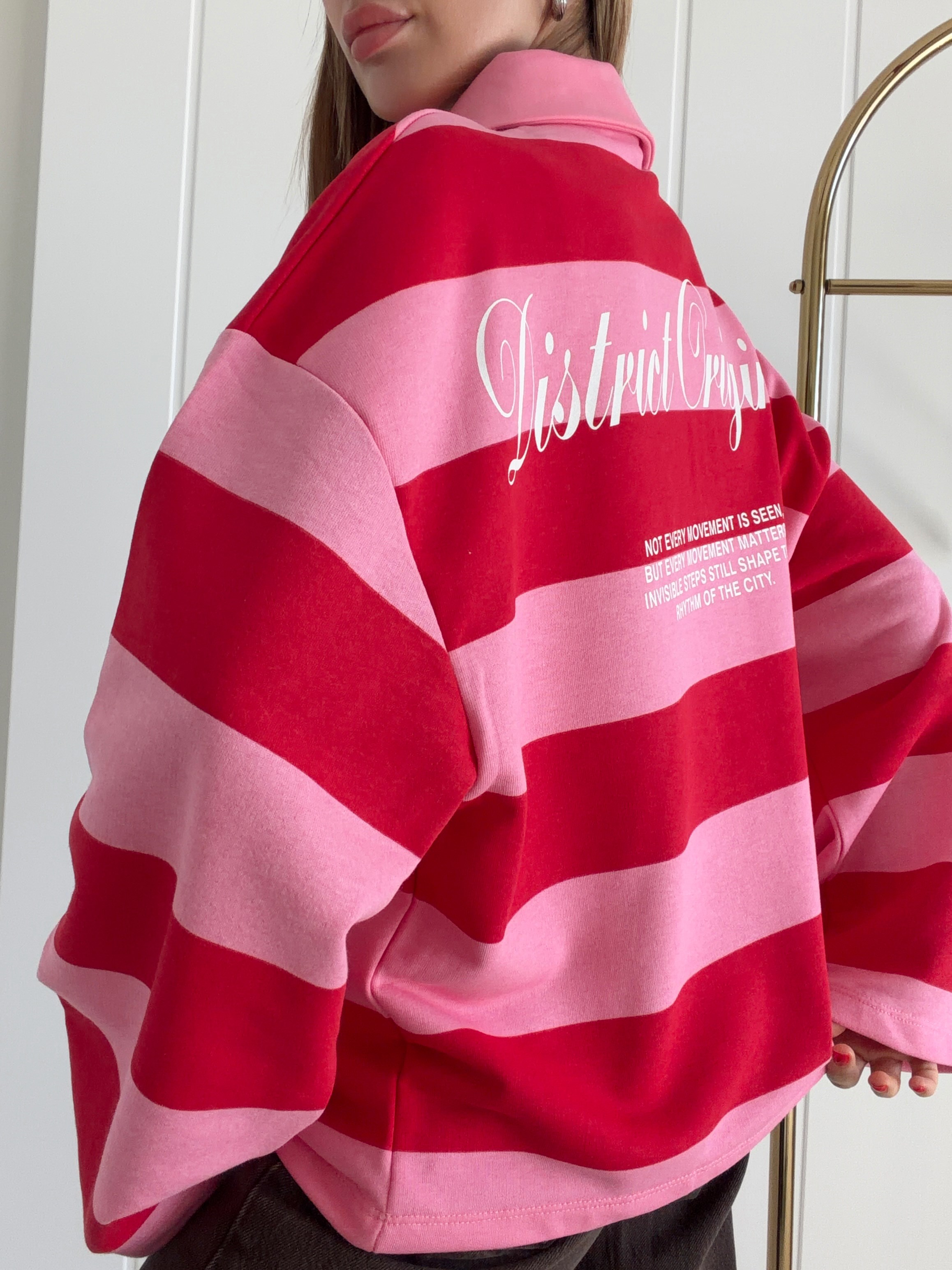 Polo Yaka Baskılı Sweat Pembe Kırmızı