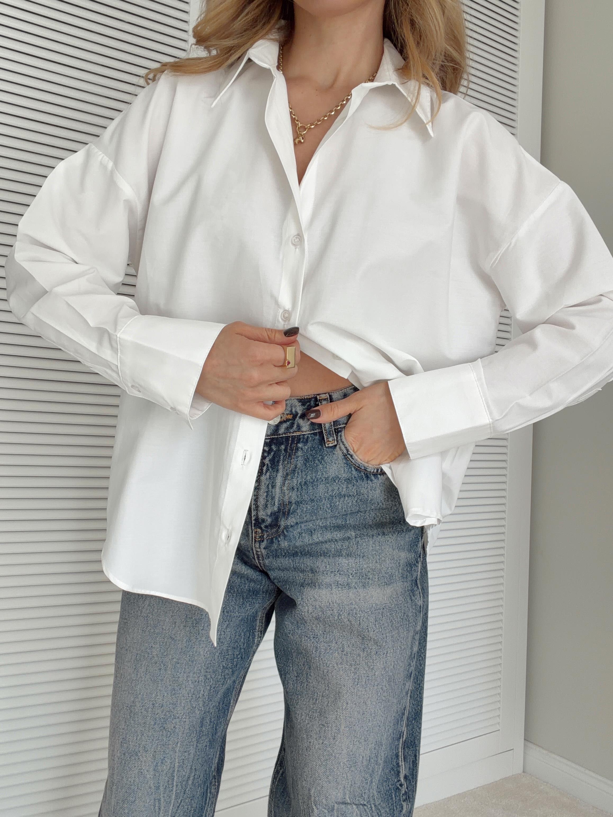 Poplin Kumaş Gömlek Oversize Kalıp Ekru