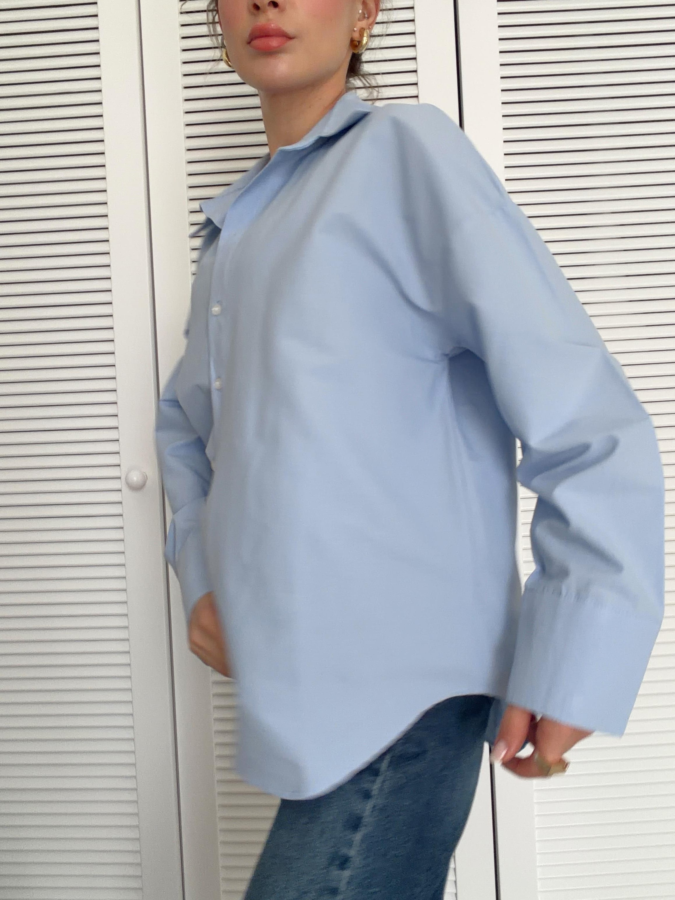 Poplin Kumaş Gömlek Oversize Kalıp Mavi