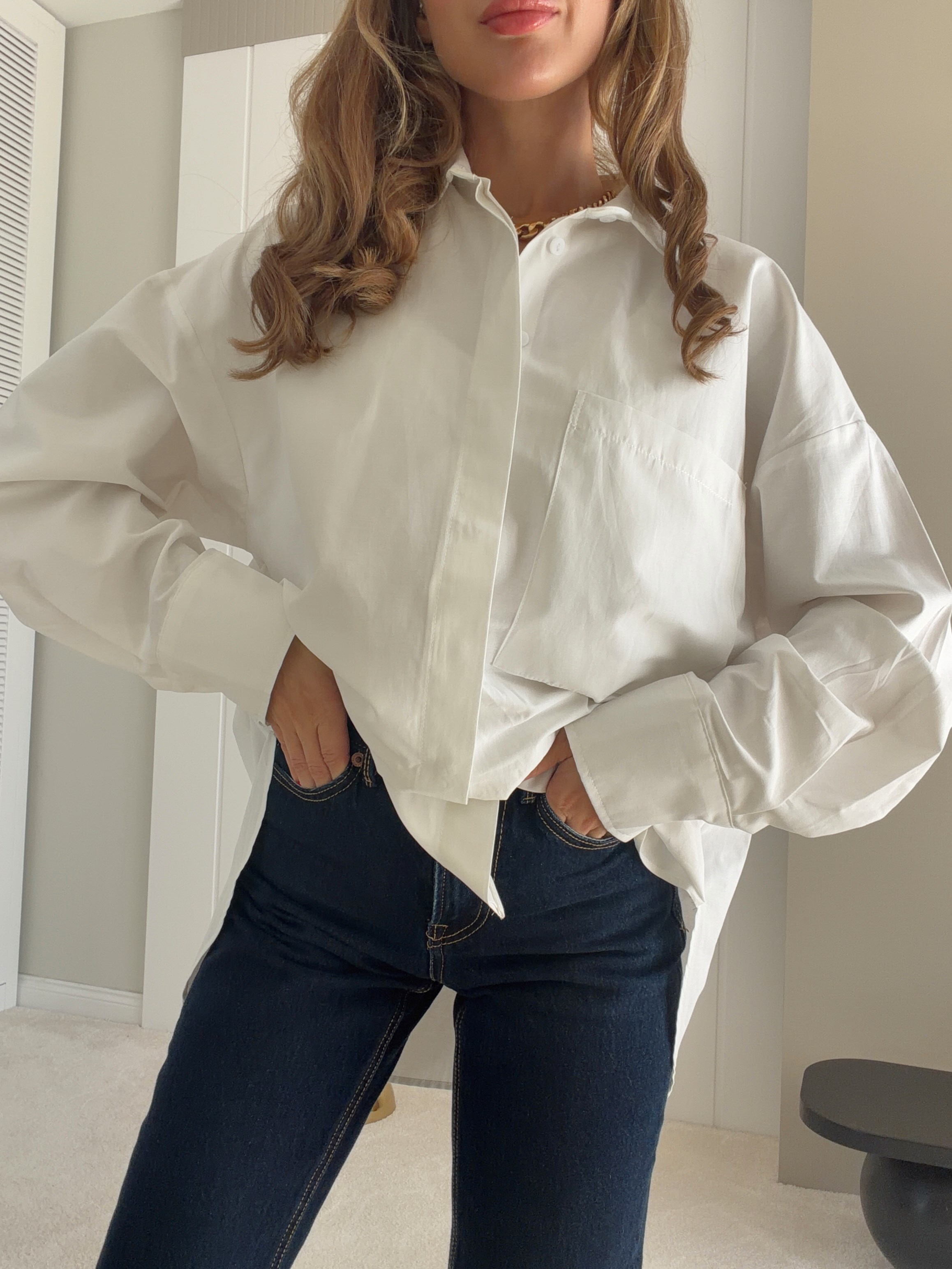 Sırt Nakışlı Detay Oversize Gömlek Ekru