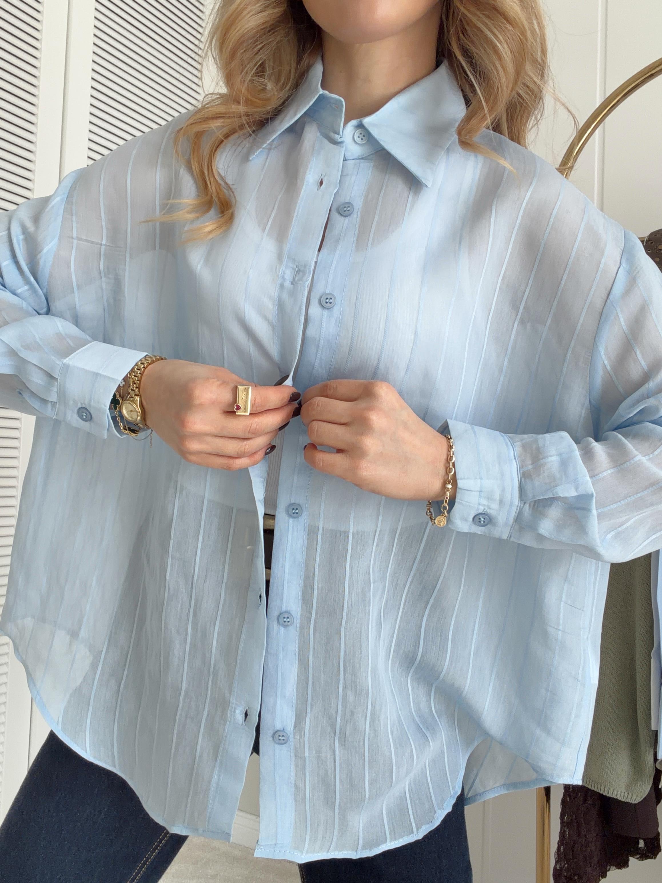 Transparan Gömlek Oversize Bebe Mavi