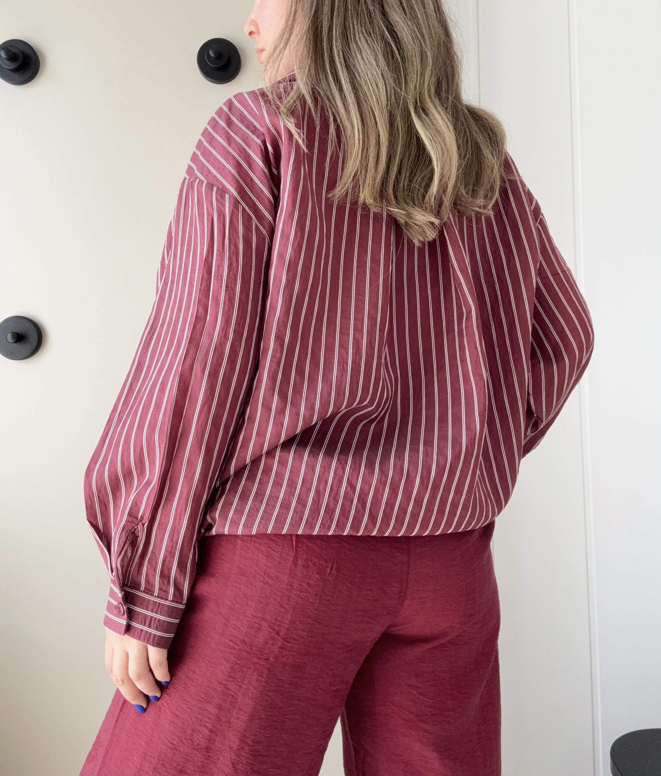 V Yaka Oversize Gömlek Bordo 