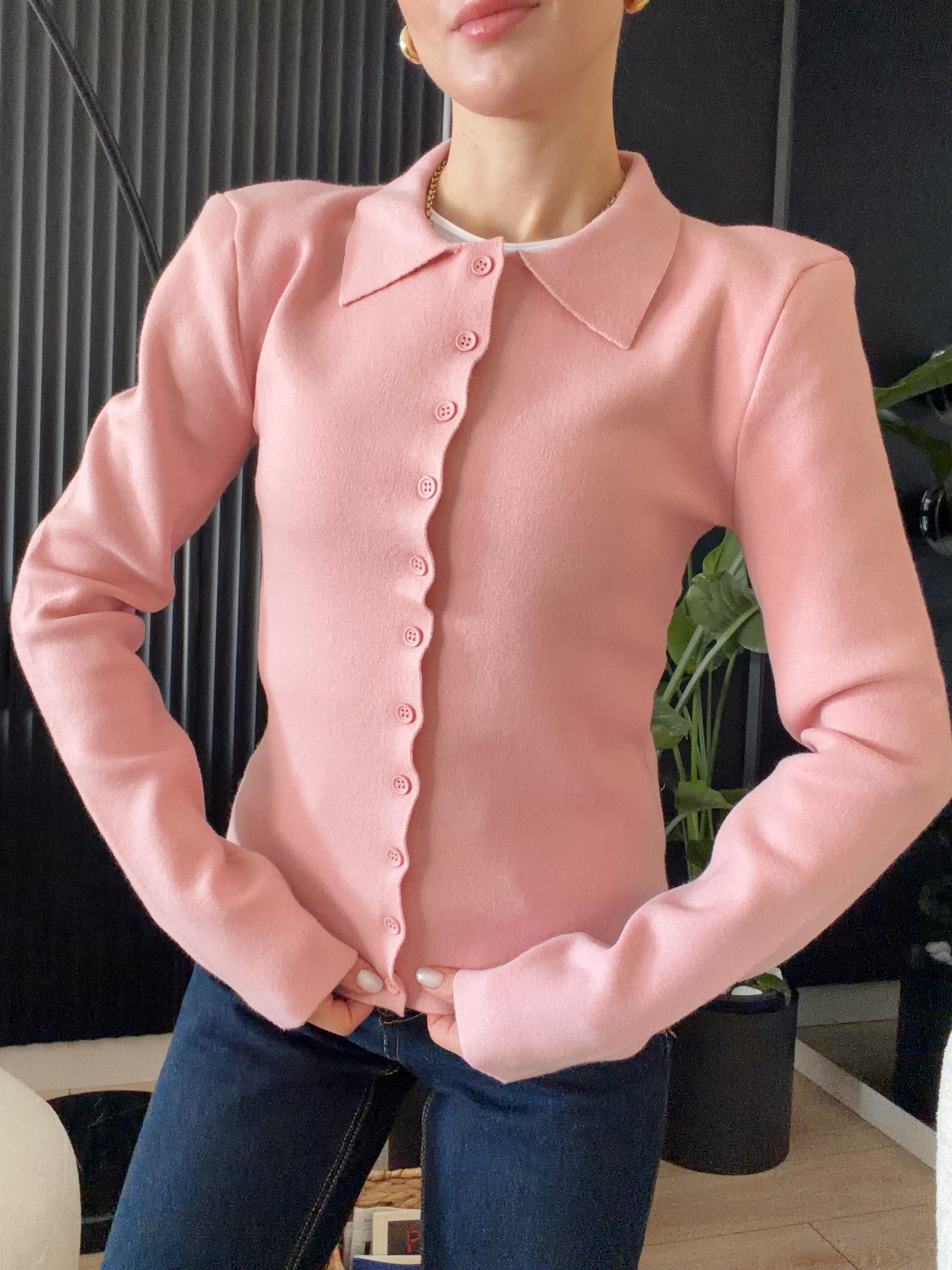 Vatkalı Triko Hırka Pembe