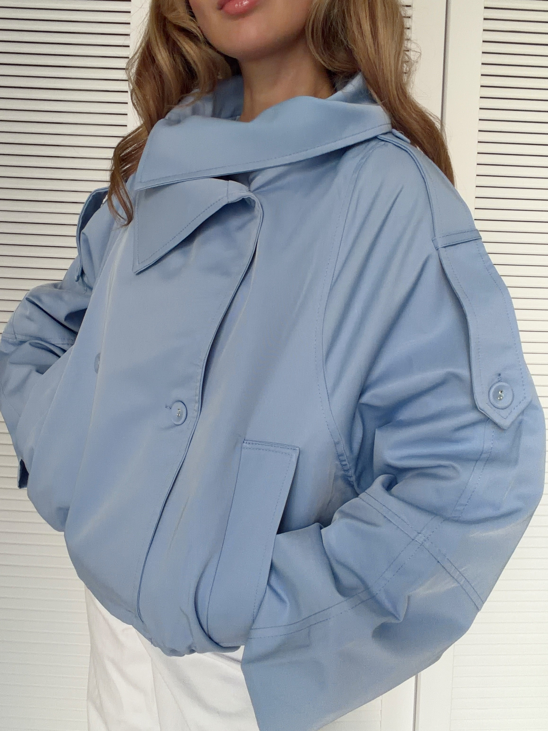 Yaka Detay Bomber Trençkot Pastel Mavisi
