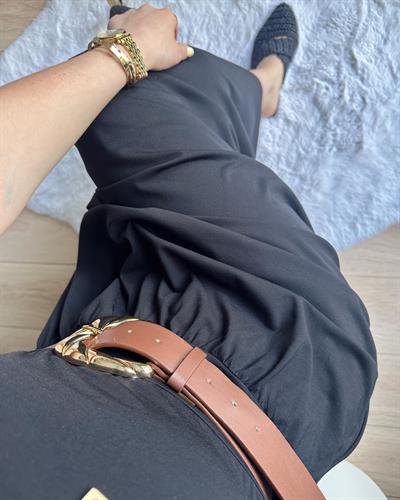 Askılı Bel Kemerli Modal Elbise Siyah / Antrasit Gri
