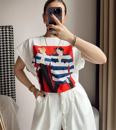 Baskılı Geniş Kesim Kollu T-shirt