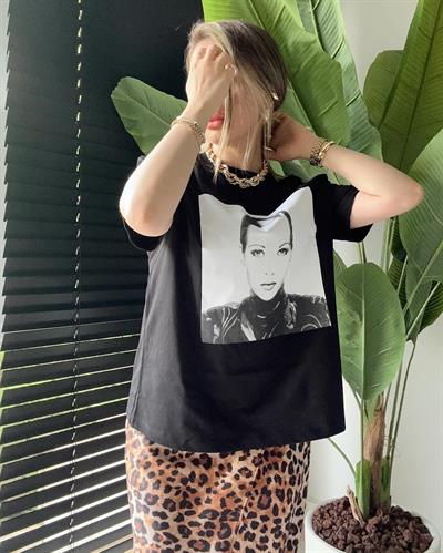 Baskılı Oversize T-shirt Siyah