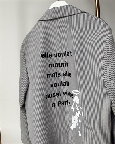Baskılı Sloganlı Antrasit Oversize Blazer Ceket