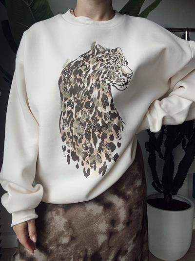 Boncuk Detaylı Sweatshirt Ekru