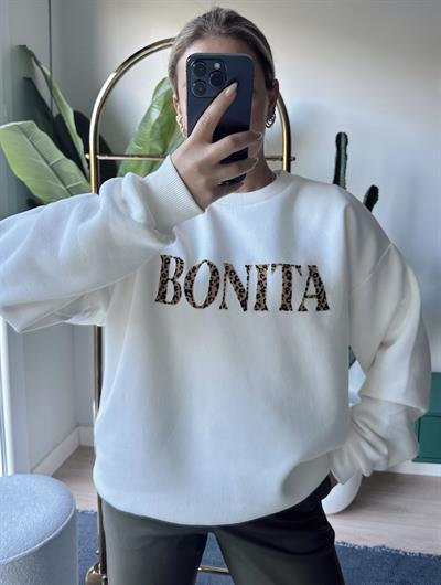 Bonita Leopar Baskı Detaylı Sweatshirt Ekru