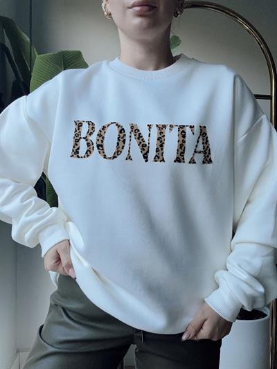 Bonita Leopar Baskı Detaylı Sweatshirt Ekru