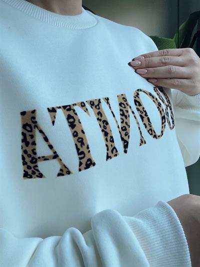 Bonita Leopar Baskı Detaylı Sweatshirt Ekru