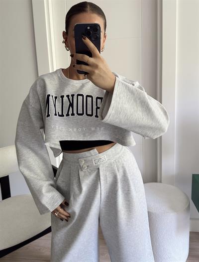Brooklyn Crop Rahat Kalıp Esofman Takım Gri