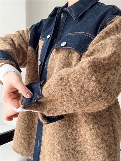Denim Garneli Buklet Ceket Kahverengi