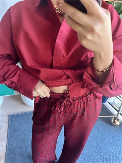 Desenli Rahat Kalıp Pantolon Bordo
