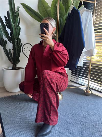 Desenli Rahat Kalıp Pantolon Bordo