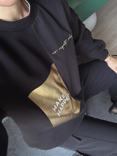 Gold Baskılı Oversize Sweat Siyah