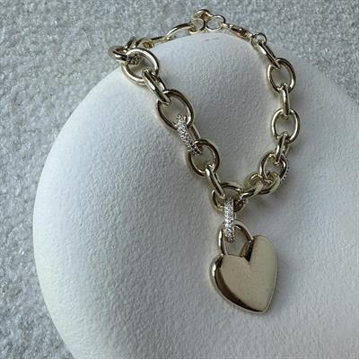 Kalın Halka Zincirli Kalp Charm Bileklik