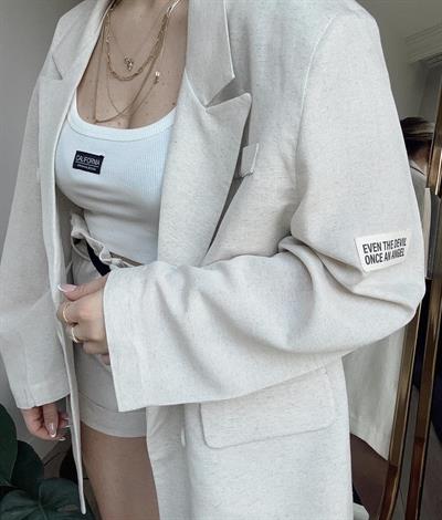 Keten Blazer Ceket Oversize Ekru