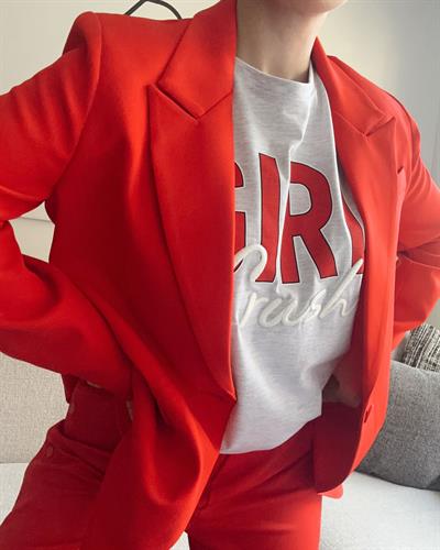 Kruvaze Yaka Oversize Blazer Ceket Kırmızı