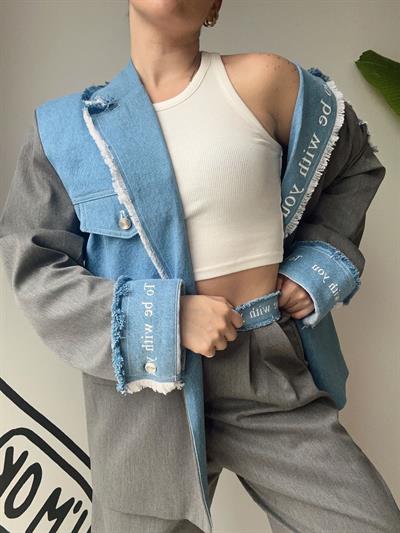 Kumaş Matchli Baskılı Blazer Ceket