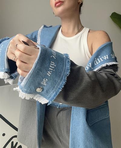 Kumaş Matchli Baskılı Blazer Ceket