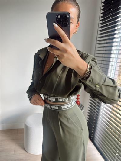Lastik Detaylı Crop Gömlek Haki